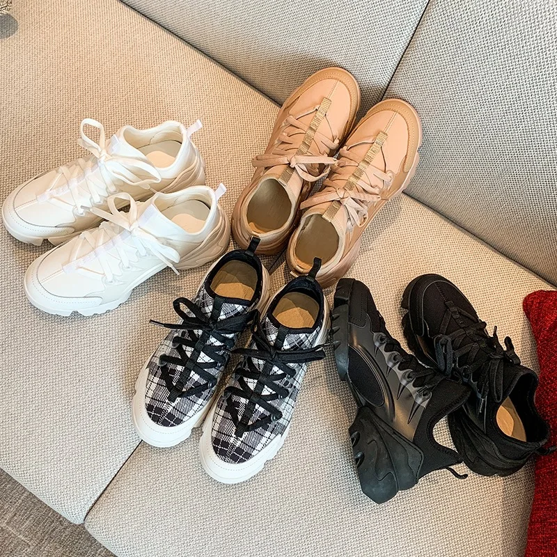 

Women's sports shoes 2021 women's fashion spring and autumn leather lace up sports and leisure shoes high quality