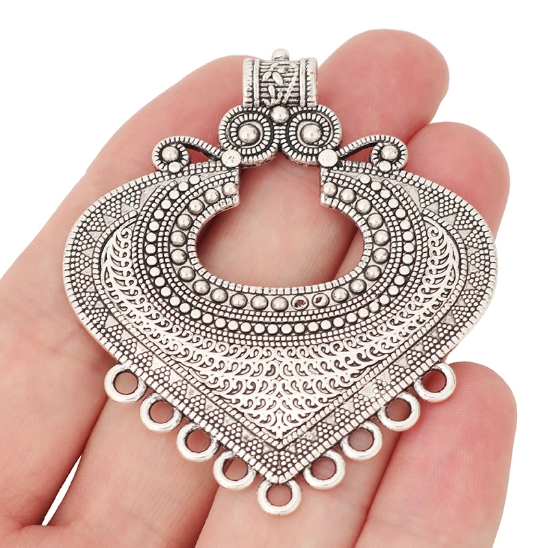 

2 x Tibetan Silver Large Heart Multi Strands Connector Charms Pendants for DIY Necklace Jewelry Making Findings Accessories