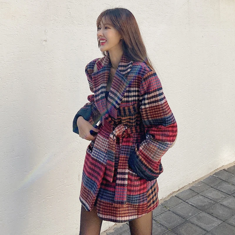 BGTEEVER женское модное шикарное клетчатое пальто с зубчатым воротником однобортное