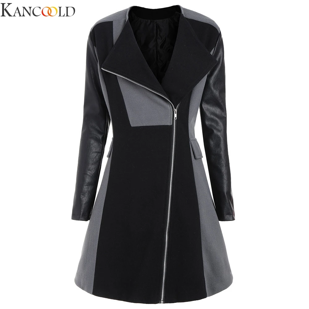 Женская кожаная куртка KANCOOLD облегающая длинная мотоциклетная из искусственной