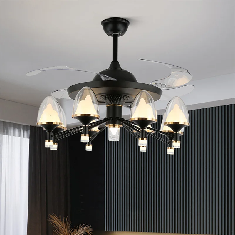 

Living Room Invisible Fan Lamp Creative Nordic LED Ceiling Lamp Retro Bedroom Dining Room Lighting