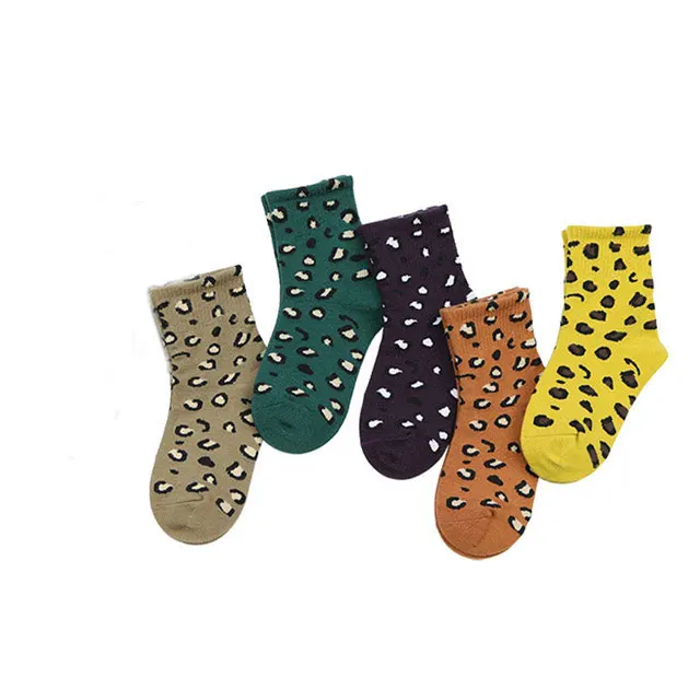 Spring Autumn Tights For Girls Children Leopard Pantyhose Cotton Girls Stockings Toddler Tights Kid Underwear - Цвет: leopard 5 pairs