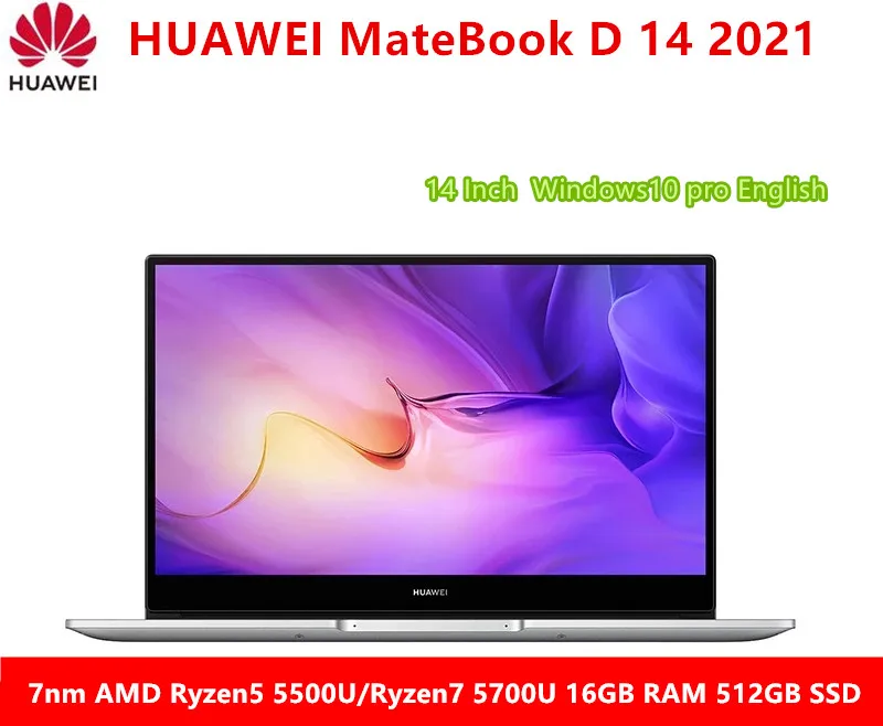 Качество ноутбук HUAWEI MateBook D 14 2021 дюймовый FHD экран AMD Ryzen 7 5700U 8 сердечника кабеля 16