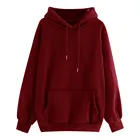 Однотонная винная укороченная толстовка, Женский Повседневный Однотонный пуловер с капюшоном и карманами и длинным рукавом, толстовка с капюшоном и надписью на русском языке, 2021