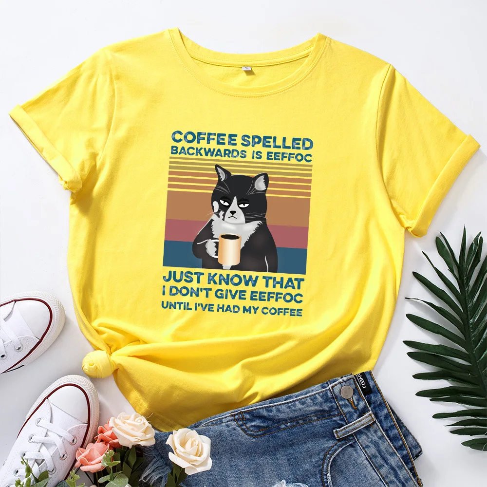 

Creative Cat Print T-shirt Women Harajuku Short Sleeve Funny Graphic Tee Cartoon Cotton Woman Tshirt Ladies Tops Shirt