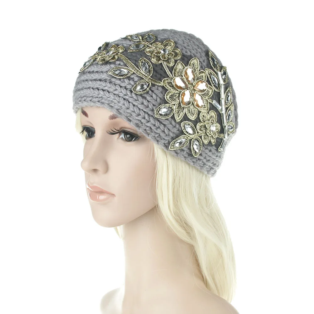 Повязка для волос с золотым цветком и бриллиантами хиджаб шарф теплая акриловая