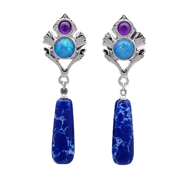 

Bohemian Style 925 Silver Lapis Lazuli Gemstone Dangle Drop Earrings Bride Wedding Engagement Amethyst Opal Earrings for Women