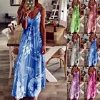 Женское платье-макси на бретельках, повседневное свободное платье с цветочным принтом и бантом в стиле бохо, большие размеры, лето 2020