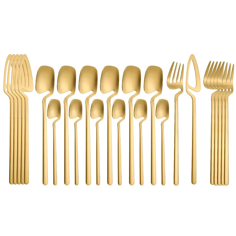 

Набор золотых столовых приборов, 24 предмета, семейный набор, столовая посуда из нержавеющей стали, столовая посуда для пикника