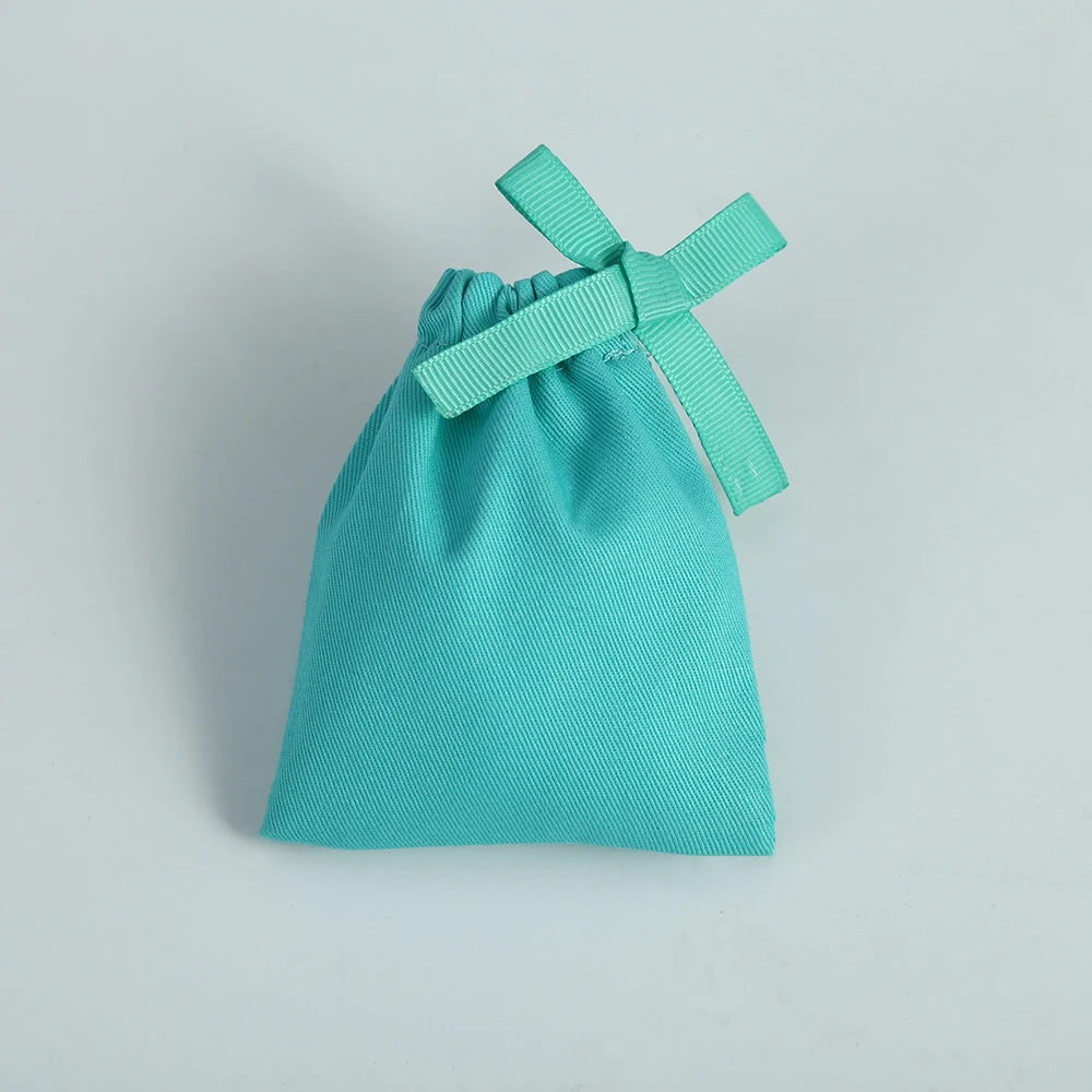 20pcs Jewelry Package Pouch Green Cotton Canvas Bags with Ribbon Small Necklace Earring Packaging Pouch Wedding Favor Gift Bag