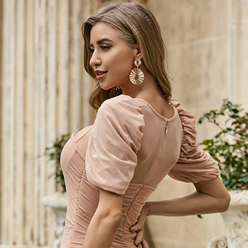 

high quality Summer for Women Khaki Bandage Dress Sexy Short Sleeve Draped Bodycon Celebrity Runway Night Club Party Dress short