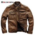 Мужская Байкерская кожаная куртка, коричневый винтажный Байкерский жакет из 100% натуральной воловьей кожи в американском стиле, 2021, 19605