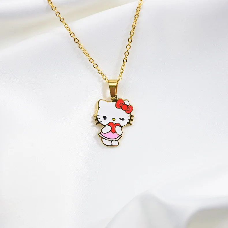 Ожерелье с рисунком hello kitty, детские серьги, ожерелье, набор золотых милых мультяшных котов, ожерелье, детский подарок, ожерелье из нержавеющей стали