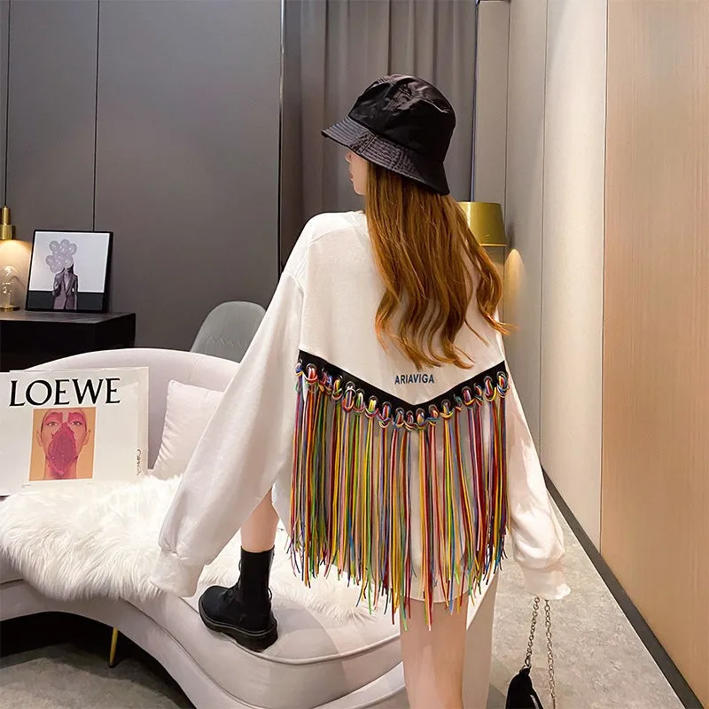 

Design Sense Small Crowd Loose Lazy Style Sportswear Women's 2021 New Color Tassel Top Hong Kong Fashion
