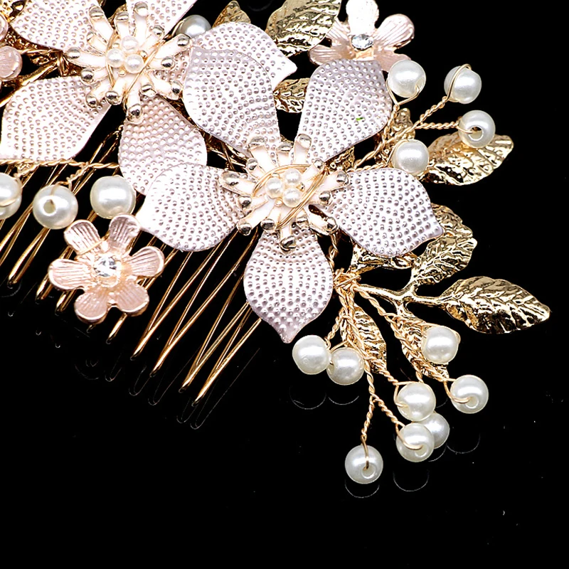Женский гребень для волос с жемчугом и цветами золотого цвета | Украшения