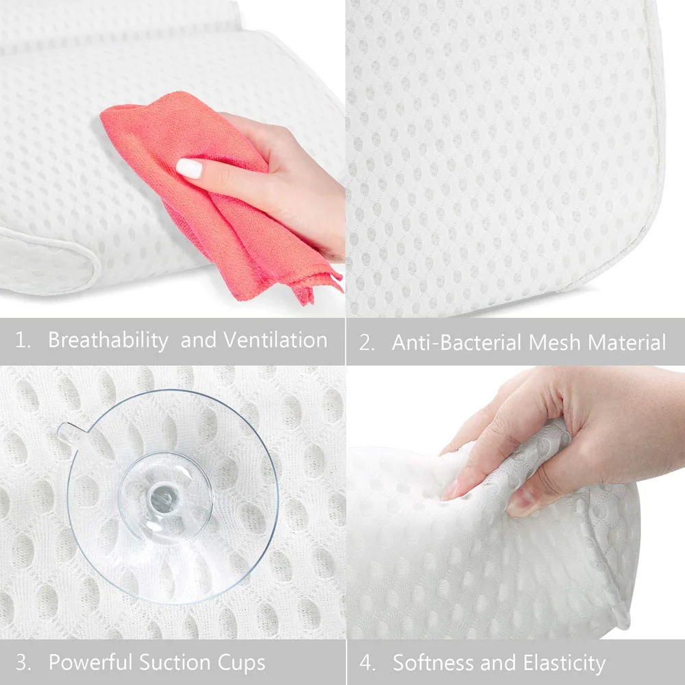 

Breathable 3D Mesh Spa Bath Pillow with Suction Cups Neck and Back Support Spa Pillow for Home Hot Tub Bathroom Accessories