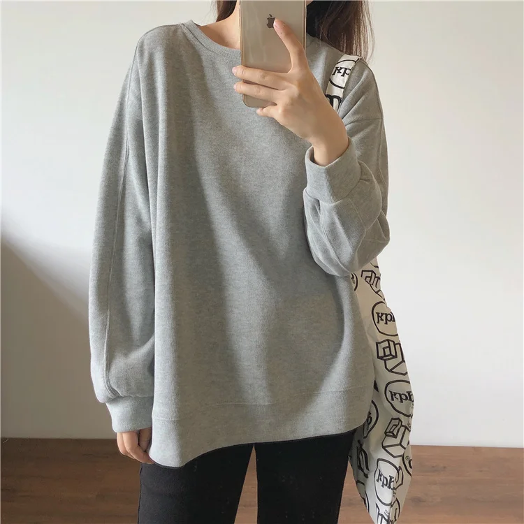 

Hoodies Women 2021 Simple Solid Wear Round Neck Sweater Women's Loose Lazy Solid Color Versatile Casual Long Sleeve Top