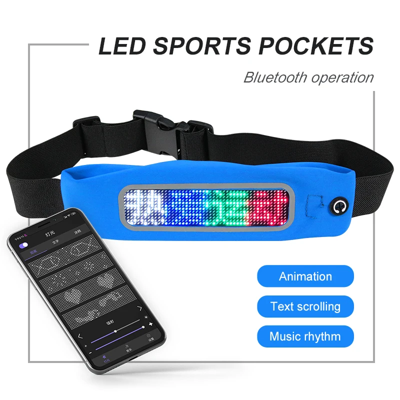 

Outdoor Sports Running Waist Bag App Bluetooth Control Led Mobile Phone Bag Waterproof LED Running Fanny Packs Waist Pack