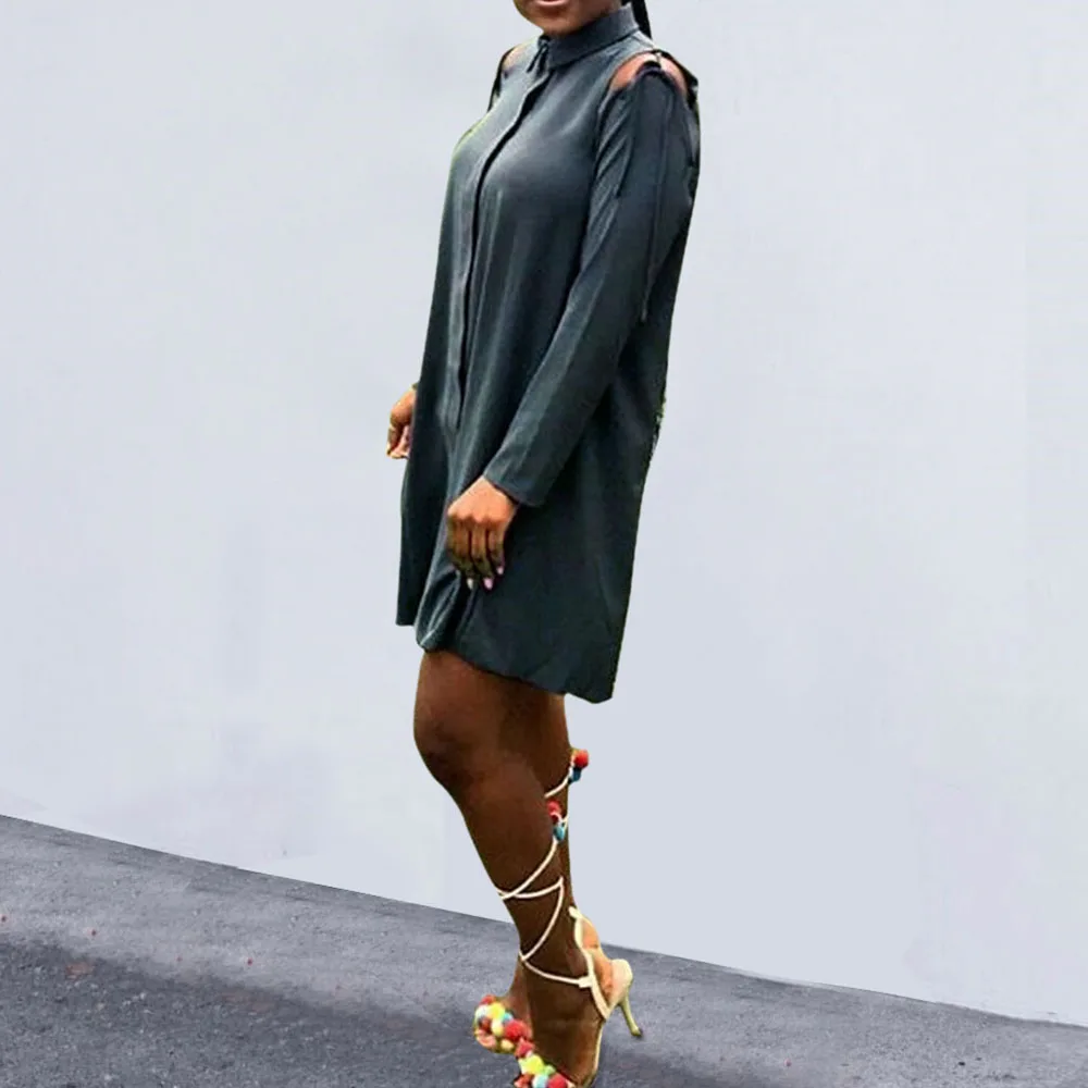 Женское платье-рубашка с открытыми плечами темно-зеленое сексуальное