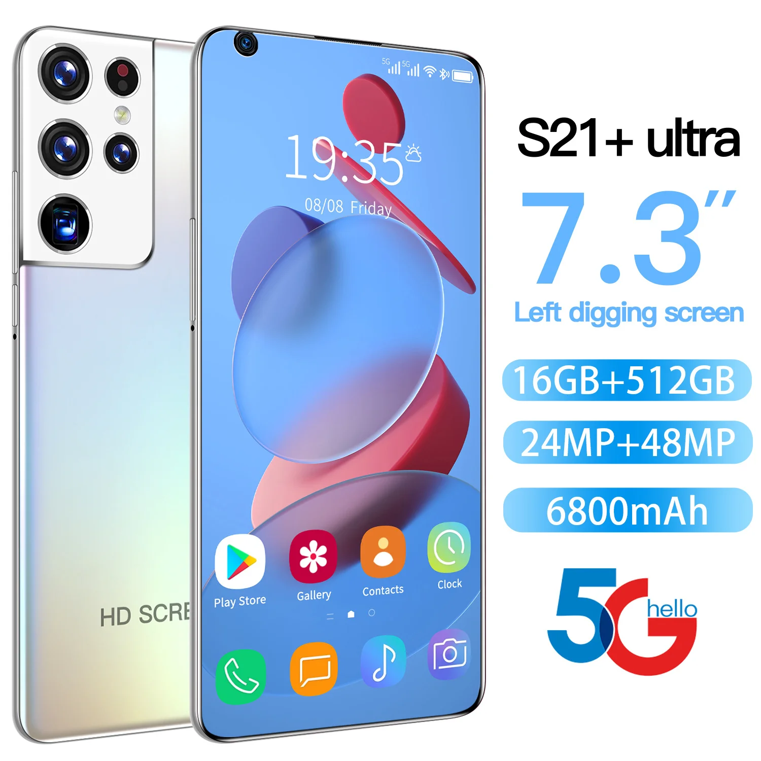 S21 Ultra Smart Phone Android 10.0 16GB RAM 512GB ROM 7.3 Inch Smartphone Dual Sim Unlocked Mobile Phone S21+ Ultra MTK 6799 GPS