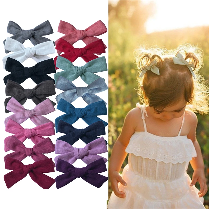 

2 PCS 3-inch Piggy tail Hair Bows Clips Baby Toddler Girls Cotton Fabric Bow Clips Barrettes Hairgrips Headwear Hair Accessories