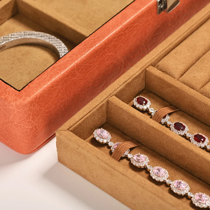 Oirlv 2 Layers PU Leather Jewelry Organizer Case for Ring Necklace Bangle Earrings Removable Multi-function Storage Box