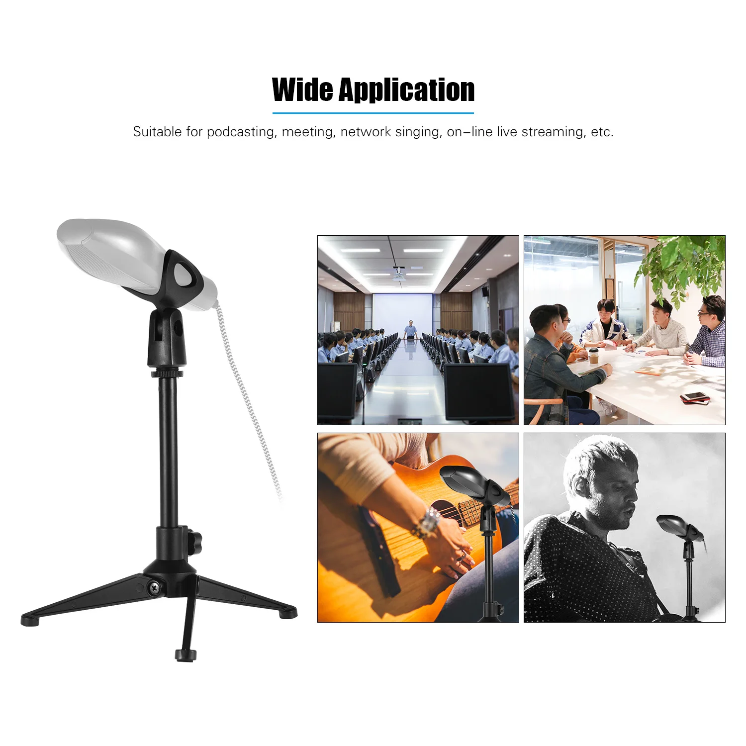 

Mini Desktop Microphone Stand Bracket Tripod Portable Foldable with Adjustable Microphone Holder