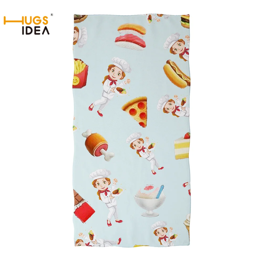 

HUGSIDEA Portable Lady Children's Shower Towel For Gym Yoga Chef Pizza Printing Quick Dry Good Quality Beach Towel Swim Blanket