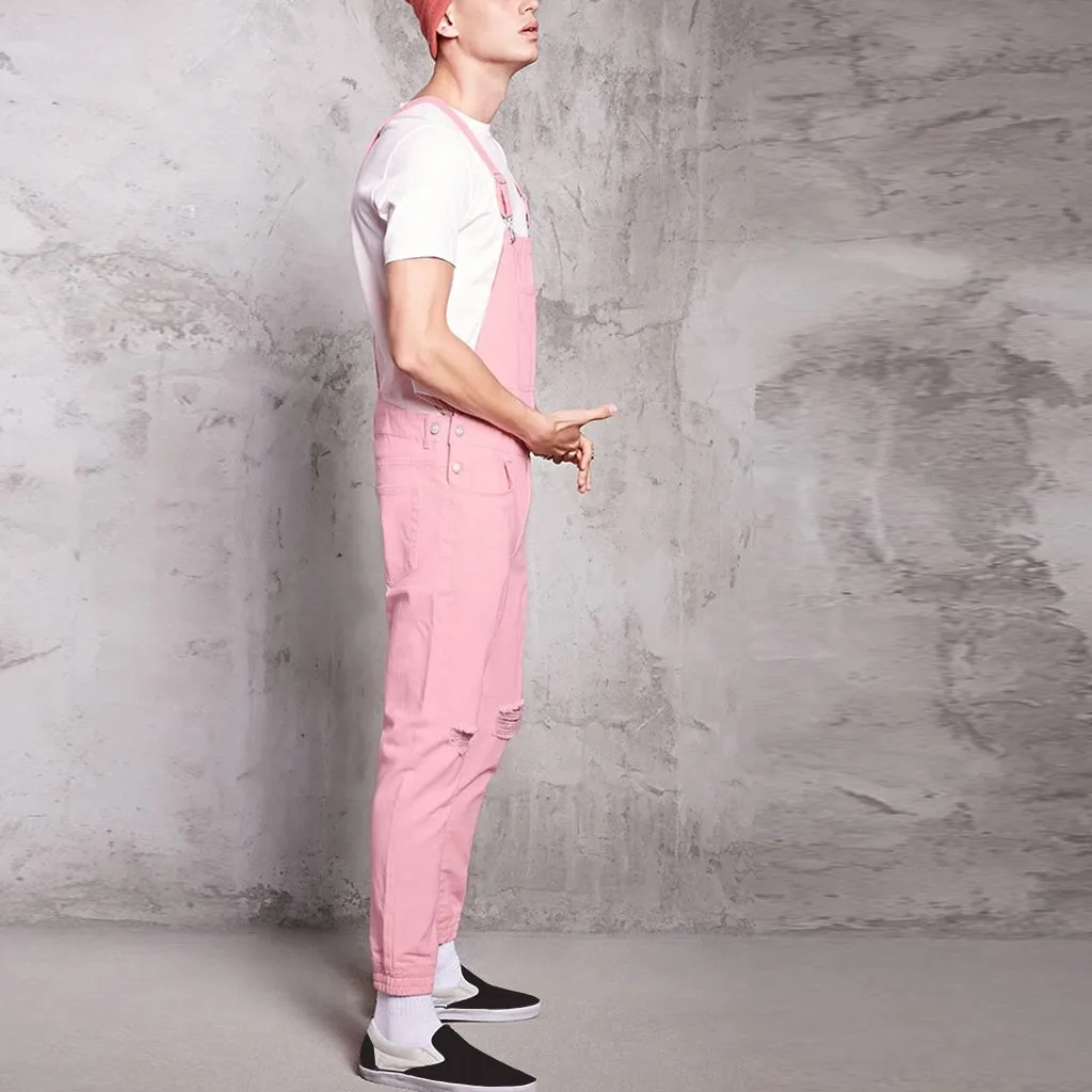 2019 розовые повседневные мужские штаны с дырками и несколькими карманами