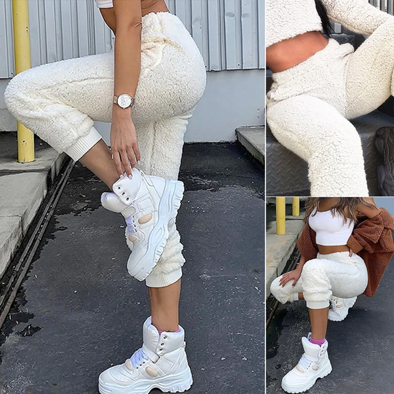 

Autumn Winter Faux Fleece Jogger Pants Women Wool Sweatpants Ladies Velvet Trouser Loose Fuzzy Warm Pants