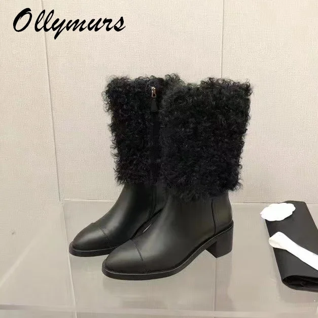 

Новинка, зимние ботинки ollywalls из натуральной кожи с натуральным мехом, брендовые зимние ботинки, женская обувь