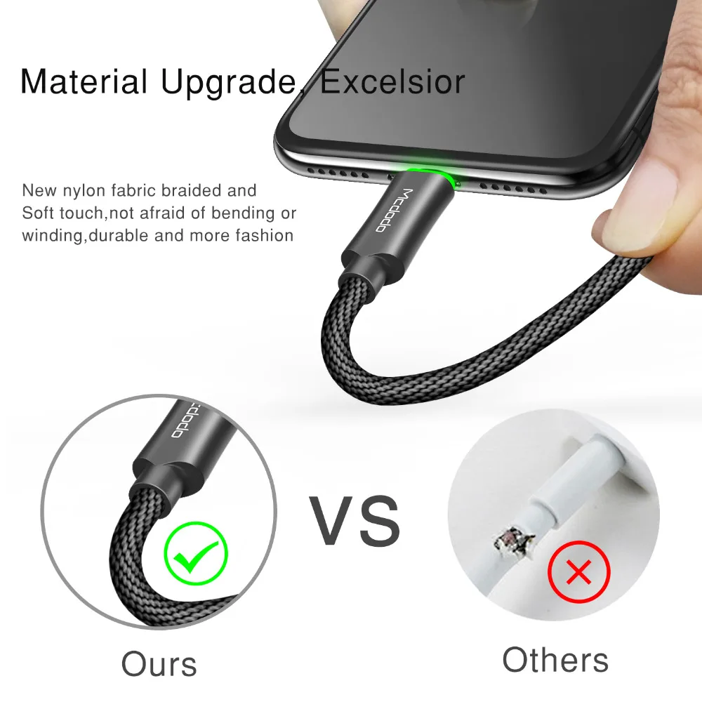MCDODO USB Cable Auto Disconnect 2.4A for iPhone12 11 Pro XS Max XR 8 7 6S Plus iPad lightning Fast Charging LED Phone Data Cord