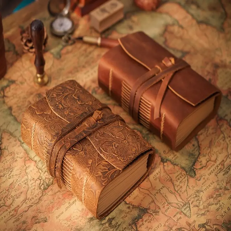 

400P Genuine Leather Kraft Paper Journal Book Sketchbook Hand Made Band Notebook