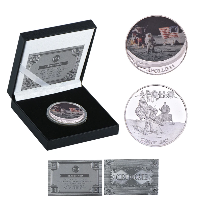 coin5 with box WR Apollo 11 50th Anniversary серебряные коллекционные монеты с держателем для монет оригинальная монета для вызова медаль США коллектор дропшиппинг - Цвет: coin5 with box