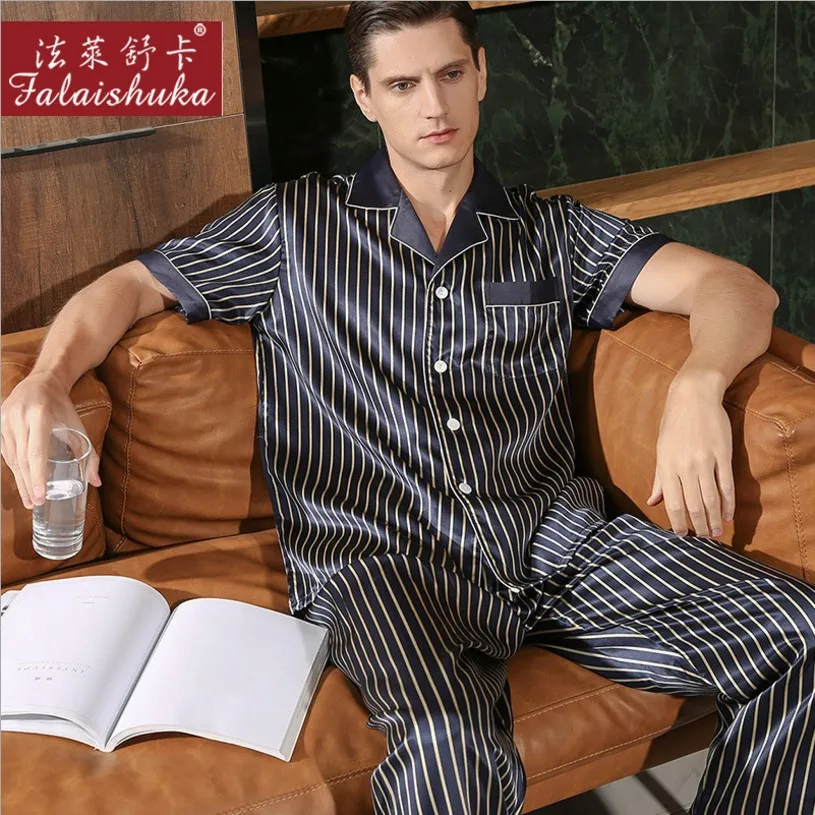 

Man Silk Sleepwear Pajamas Sets 2020 Plus Size Short Sleeve Summer Homewear Sleepwears Male Pajama Set Silk Home Wears 3XL
