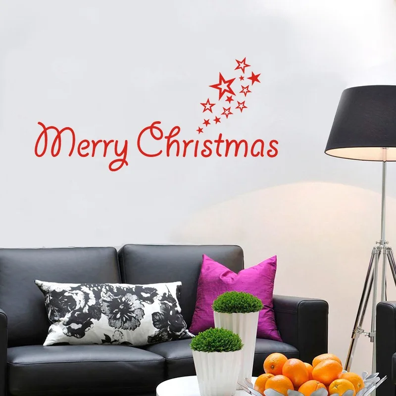 

Merry Christmas Letters Sticker Poster Door Window Showcase Glass Decor New Year Snowflake Star Decals Stickers For Shop Store