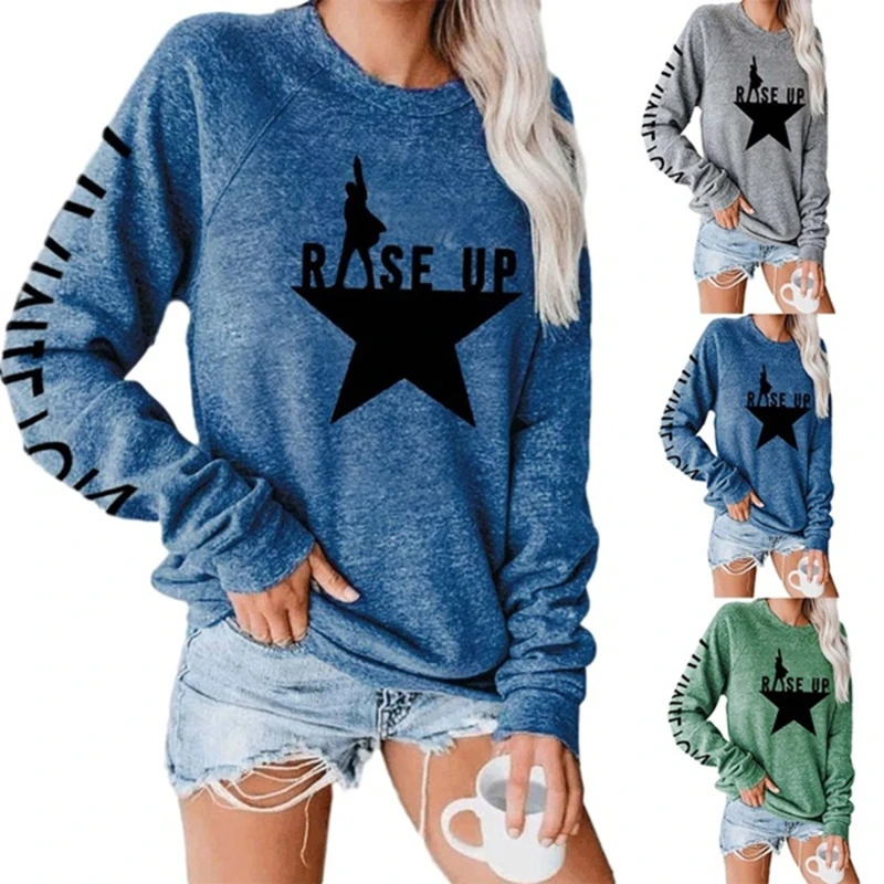 

Women Creative Star Printed T Shirt Autumn Casual Round Neck Long Sleeves Pullover Streetwear Ladies Loose T Shirt