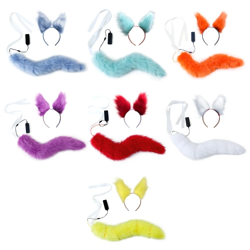 

Faux Fur Kitten Ears Headband with LED Light Up Plush Tail Set Cosplay Costume