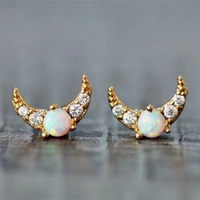 rhinestone moon stud earrings for girl woman everyday jewelry cz crystal opal stone earrings with mini zircons jk 238fdy