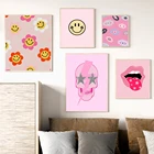 Настенный Декор для дома, розовый леопард, гепард, постер с художественной печатью в стиле преппи для спальни, Современная Картина на холсте с улыбкой, губами, глазами, картина для спальни, настенные картины