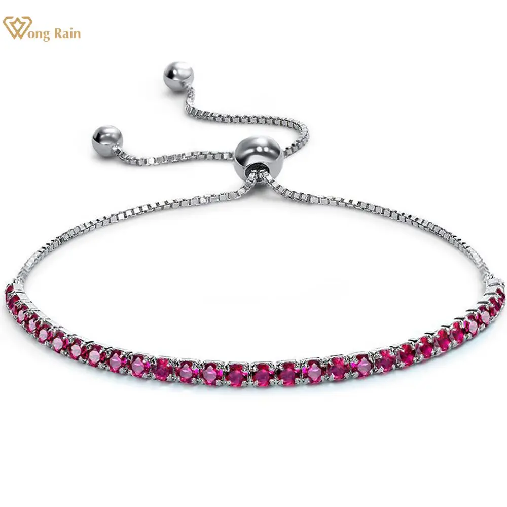 

Wong Rain 100% 925 Sterling Silver Simple Ruby Created Moissanite Bangle Charm Wedding Bracelets Fine Jewelry Gift Wholesale