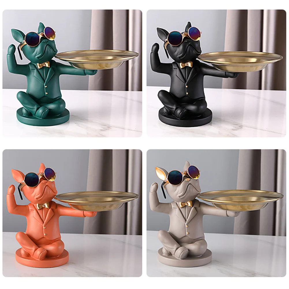 

Скандинавская скульптура французского бульдога, Современная Статуэтка собаки из смолы, держатель для хранения, поднос для стола, настольны...