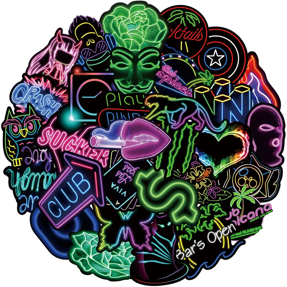 50100pcs neon styles stickers for laptop water bottles cases motorcycle bike kids teens gift funny cool vinyl sticker decals free global shipping