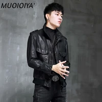muoioyia mens leather jacket 2022 real genuine leather jackets sheepskin coat vintage motorcycle jacket deri mont yh9056 kj4122
