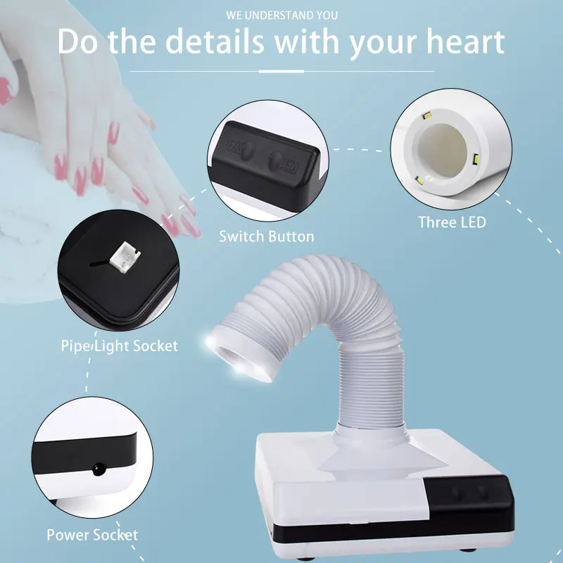 

60W Nail Vacuuming Machine Extractor Fan for Manicure Dust Collector Vacuum Cleaner for Nail Salon Manicure Vacuum Absorber