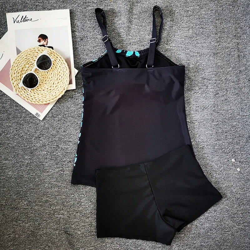 Сплошной цвет размера плюс танкини купальный костюм для женщин комплект из двух