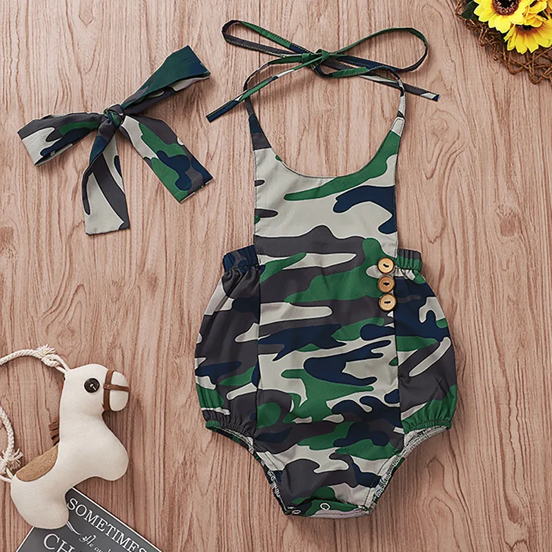 Модная одежда для маленьких девочек детское боди + повязка на голову 2 шт.