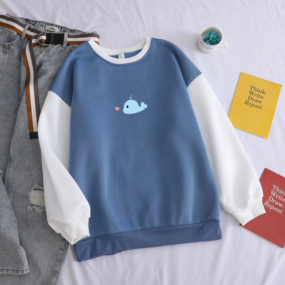

Hot sale Funny Hoodies Women Lovely Dolphin Animal Printed Fashion New Cartoon Sweatshirts Hip Hop Casual Streetwear Splicing