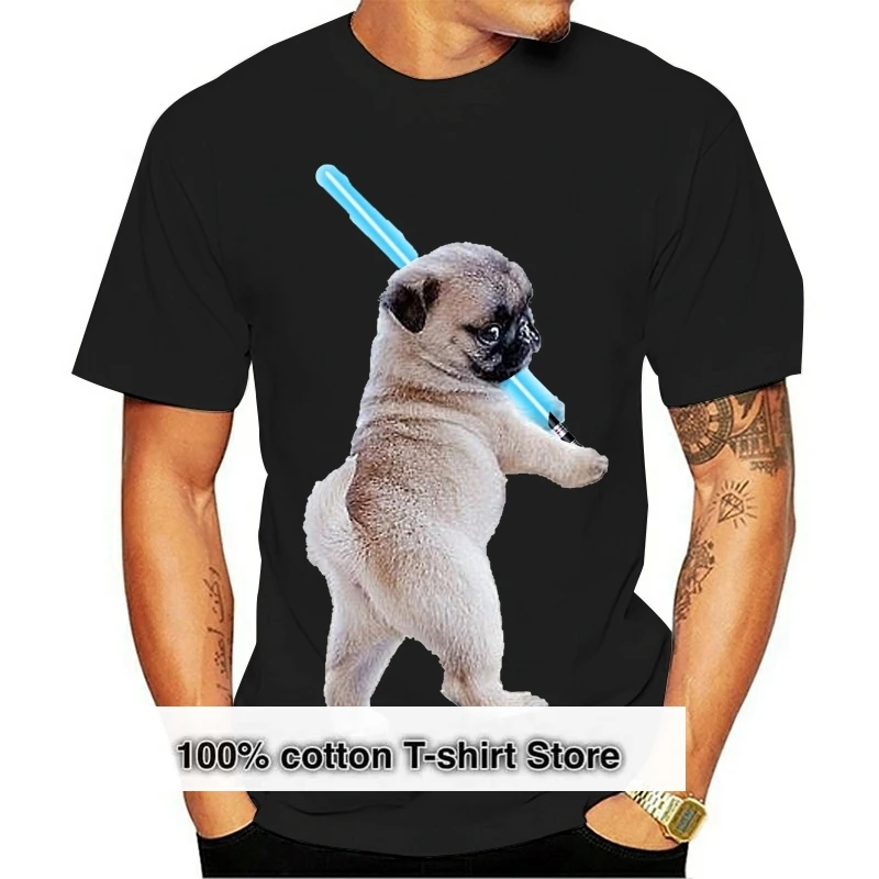 

2018 Summer women T Shirt Fashion Casual White Pug With Lightsaber Cute Tee Shirt women Short Sleeve T-shirts