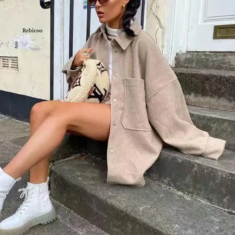 Куртка женская шерстяная длинная винтажная Модная элегантная Свободная верхняя